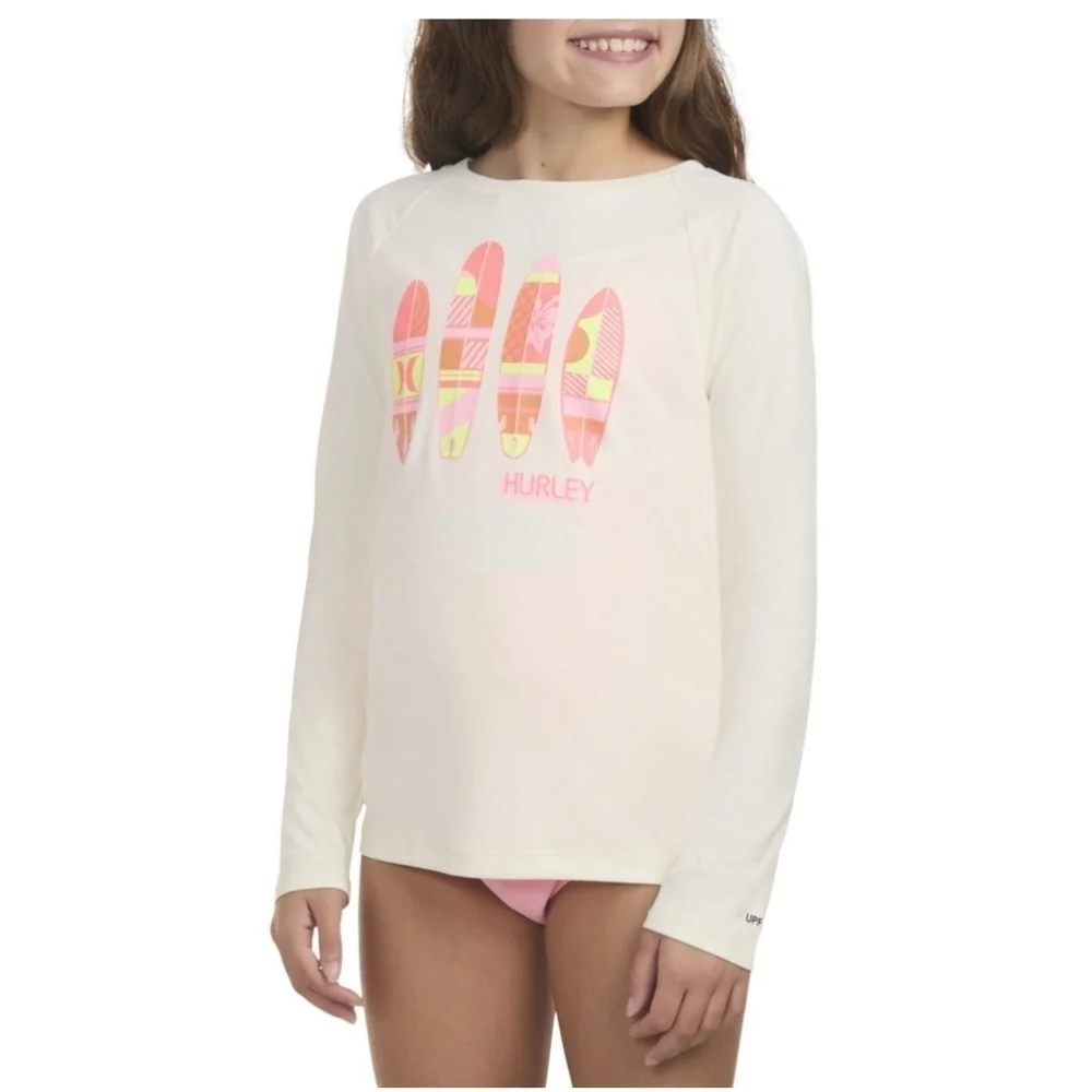 Hurley Girls Long Sleeve UPF Swim Top. Size Large (10-12). New.H20-DRI technol